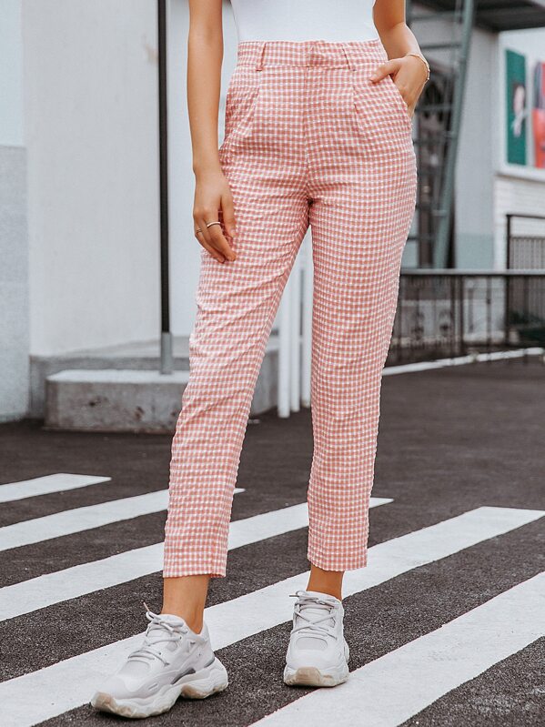 

Simplee Slant Pocket Gingham Cropped Pants, Pink, Fernanda D