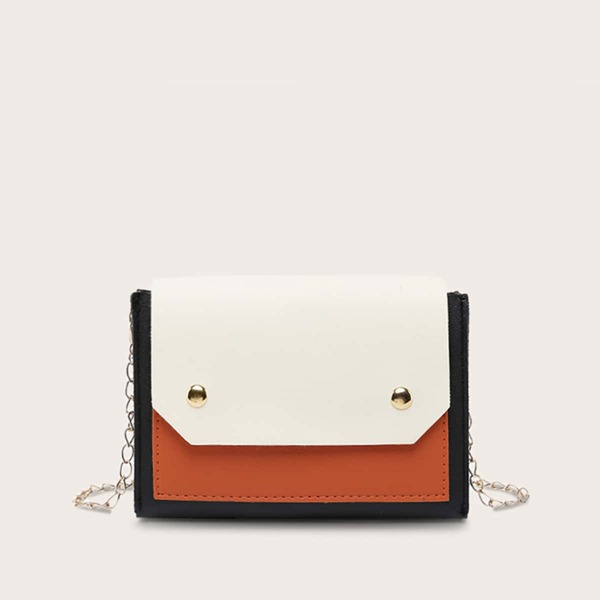 

Color Block Flap Chain Bag, Multicolor