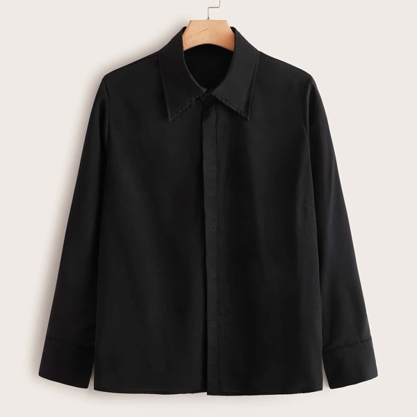 

Plus Solid Button Detail Blouse, Black