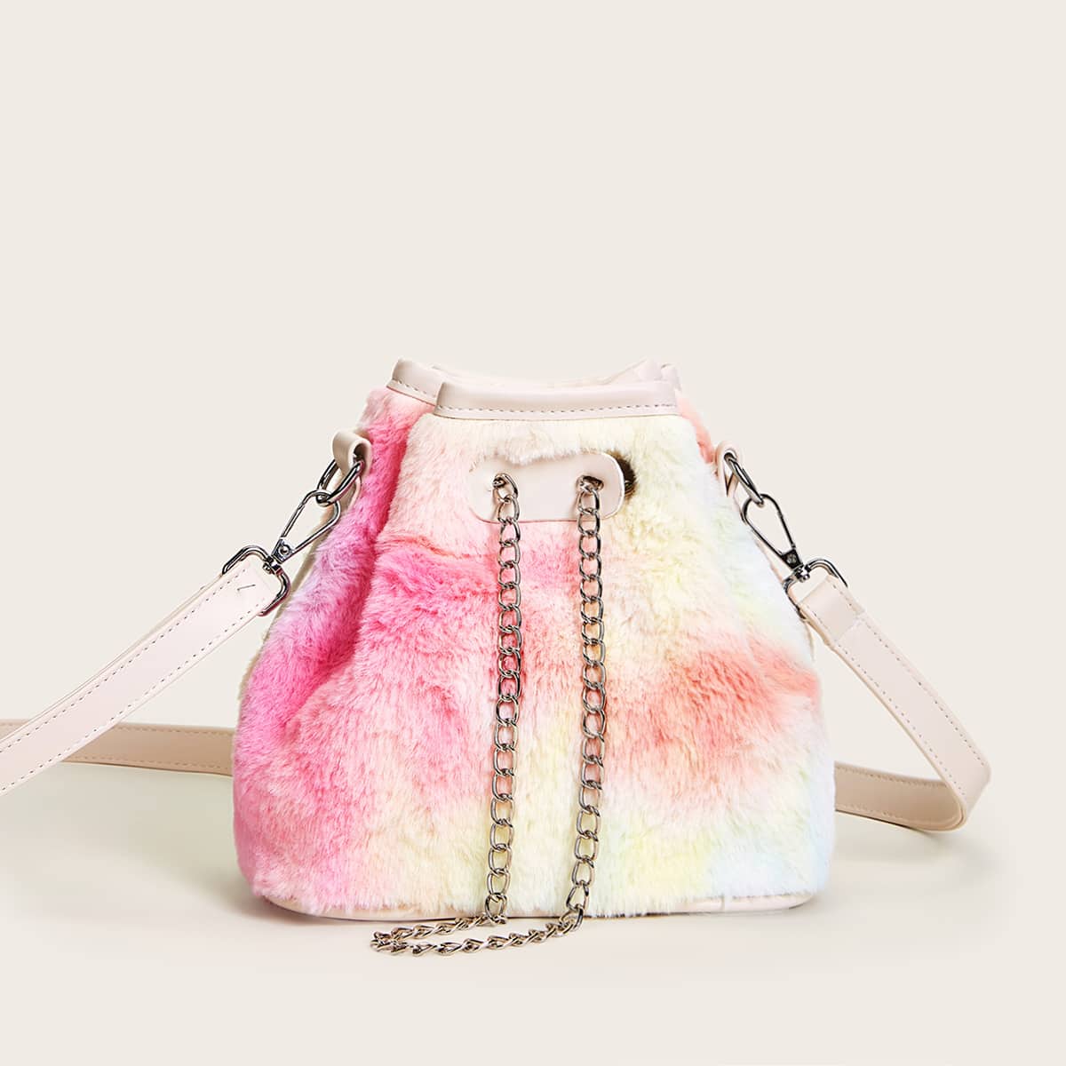 

Faux Fur Bucket Bag With Drawstring, Ombre