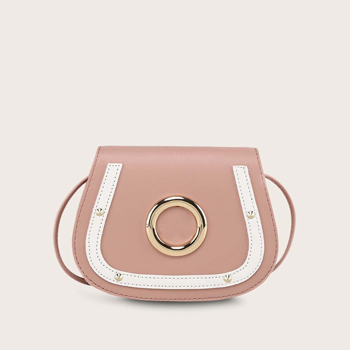 

Studded & Ring Decor Saddle Bag, Pink