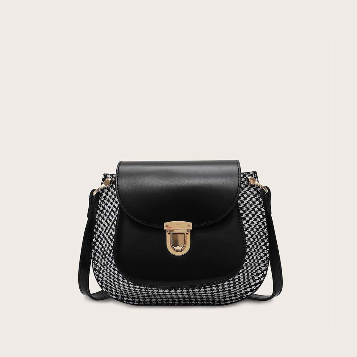 

Push Lock Houndstooth Saddle Bag, Black