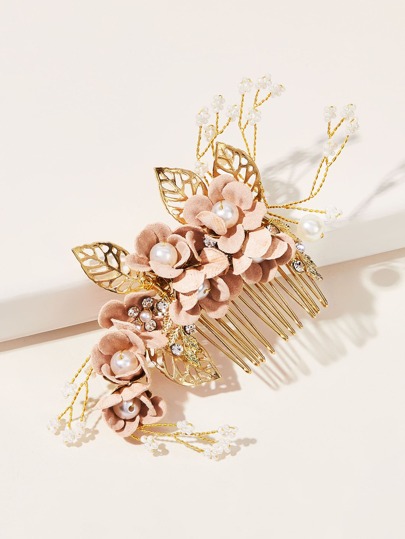 Faux Pearl & Flower Decor Hair Comb