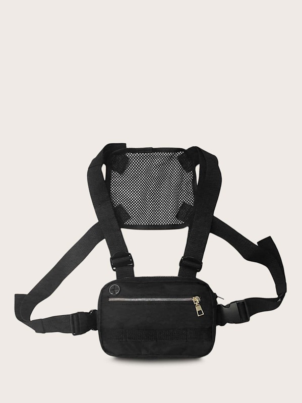 

Men Zip Front Release Buckle Fanny Pack, Black
