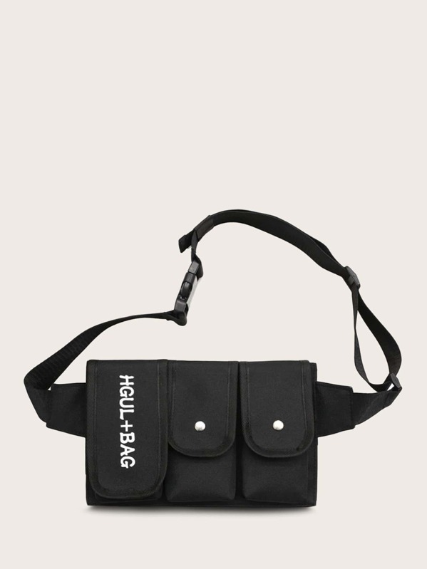 

Men Letter Graphic Pocket Front Fanny Pack, Black
