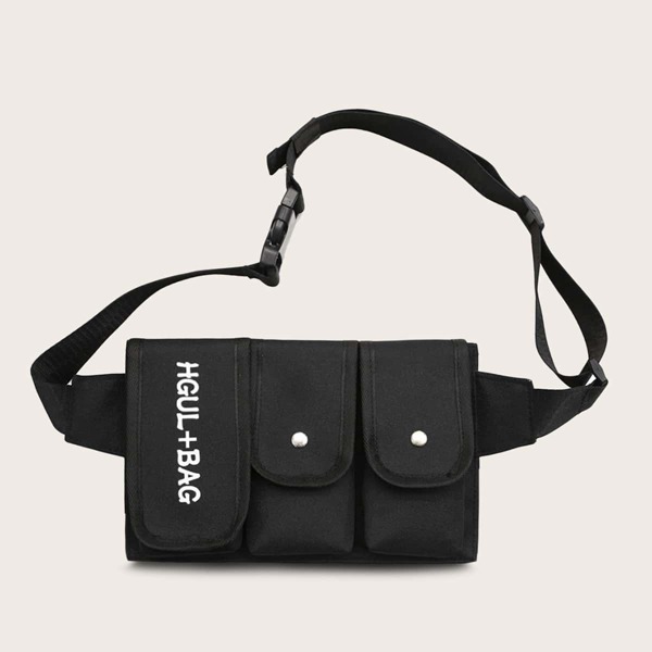 

Men Letter Graphic Pocket Front Fanny Pack, Black