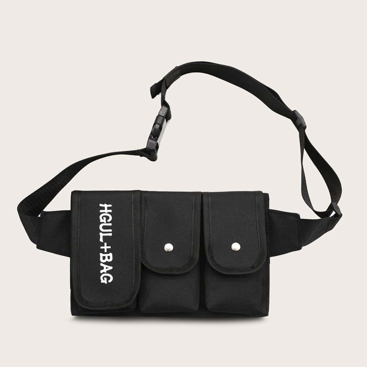 

Guys Letter Graphic Pocket Front Fanny Pack, Black