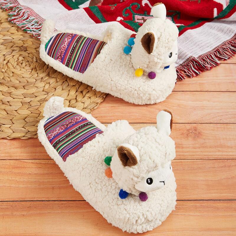 

Sheep Decor Fuzzy Slippers, Beige