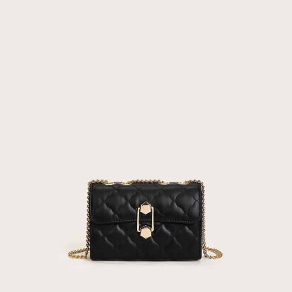 

Quilted Flap Chain Crossbody Bag, Black