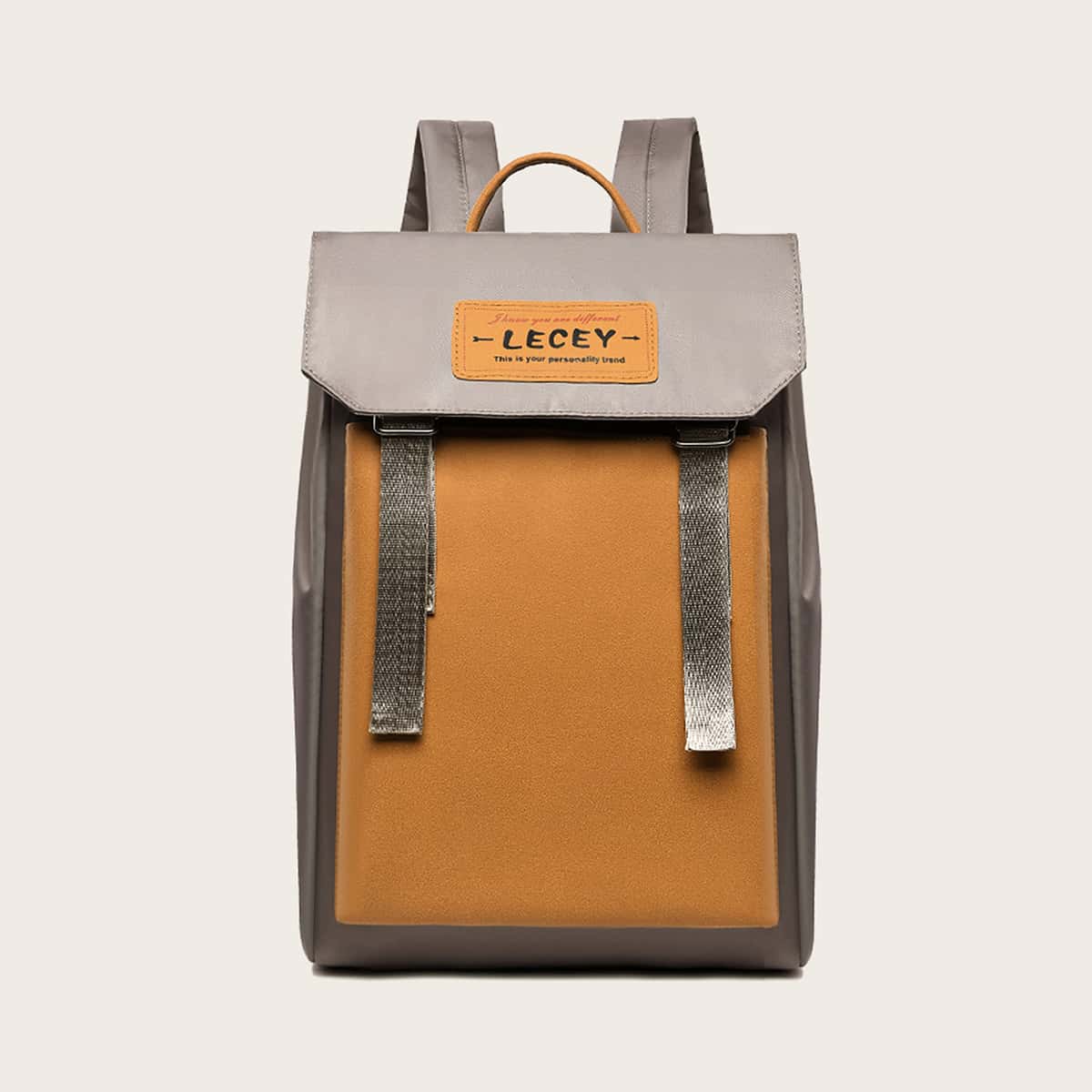 

Letter Patch Decor Two Tone Backpack, Brown