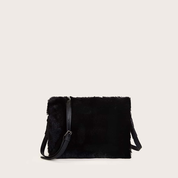 

Faux Fur Fluffy Crossbody Bag, Black