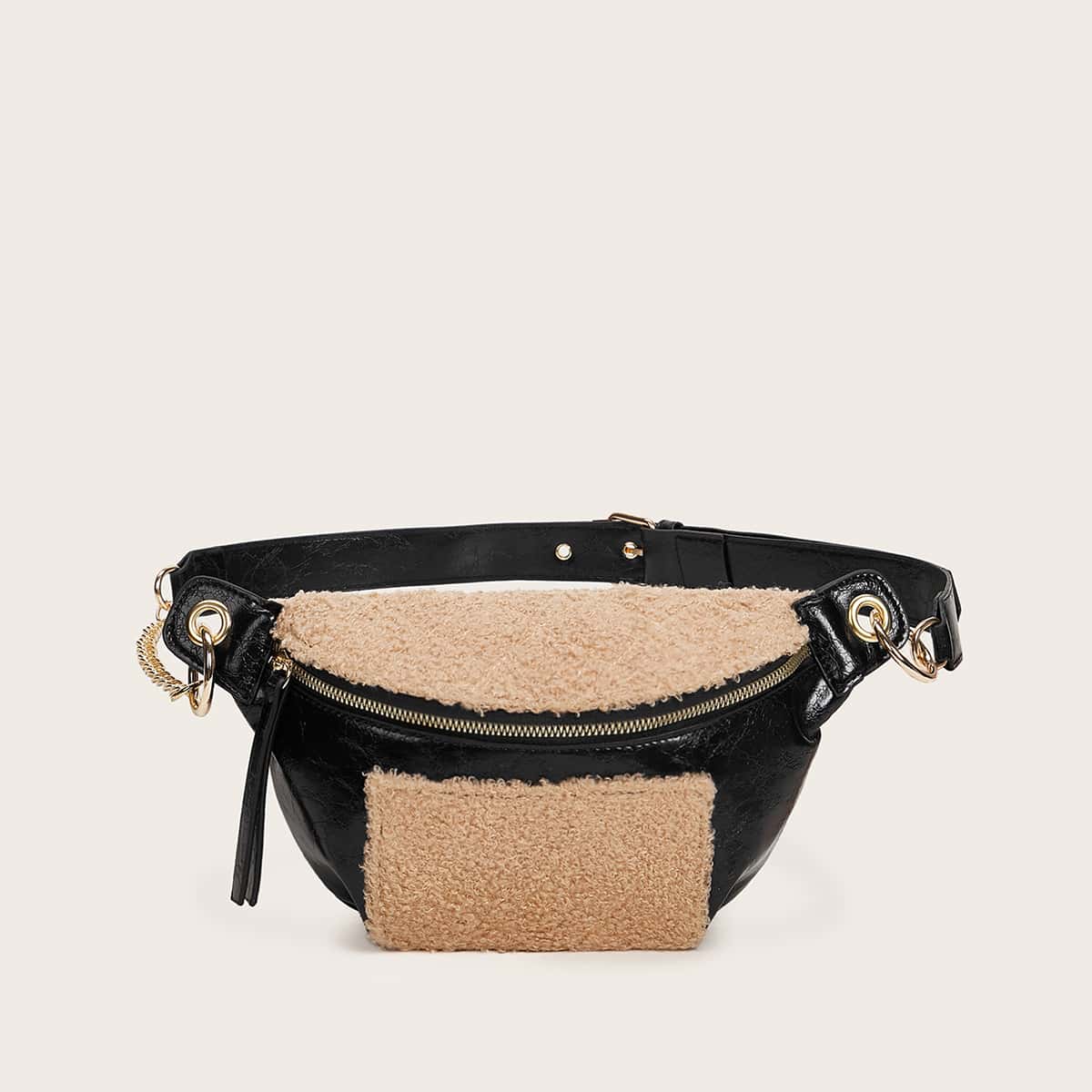 

Contrast Faux Fur Fanny Pack, Multicolor