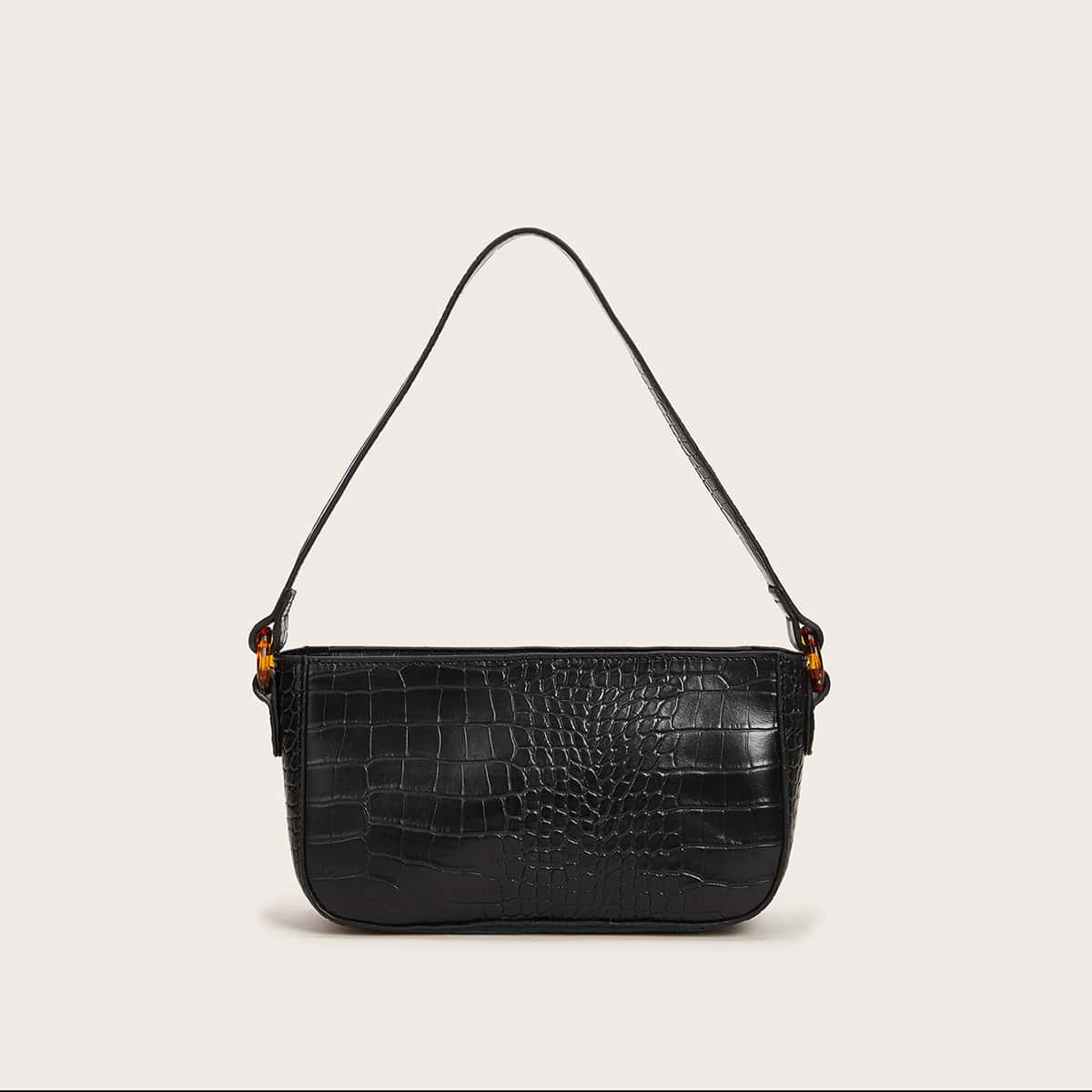

Croc Embossed Baguette Bag, Black