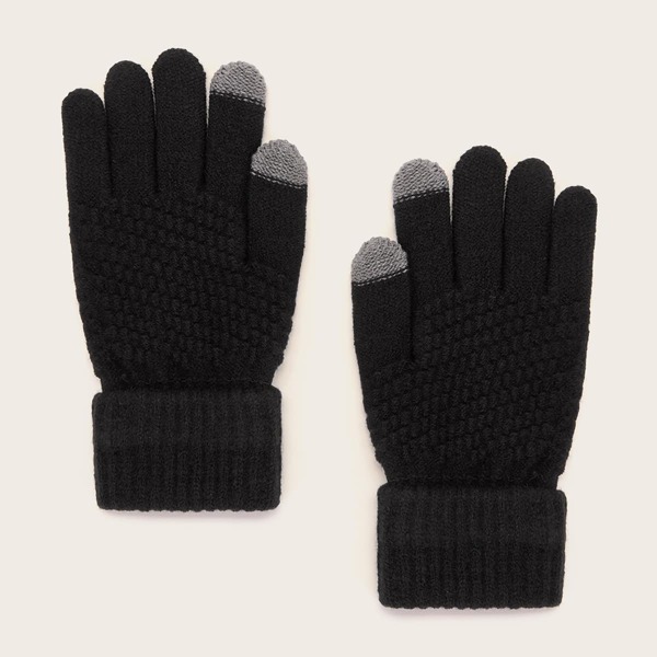 

1pair Knitted Gloves, Black