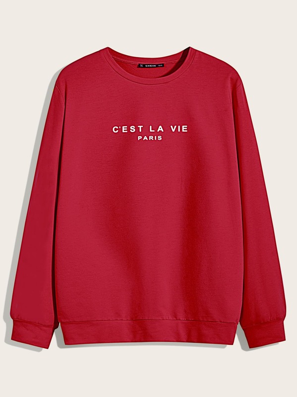 

Men Slogan Graphic Pullover, Red