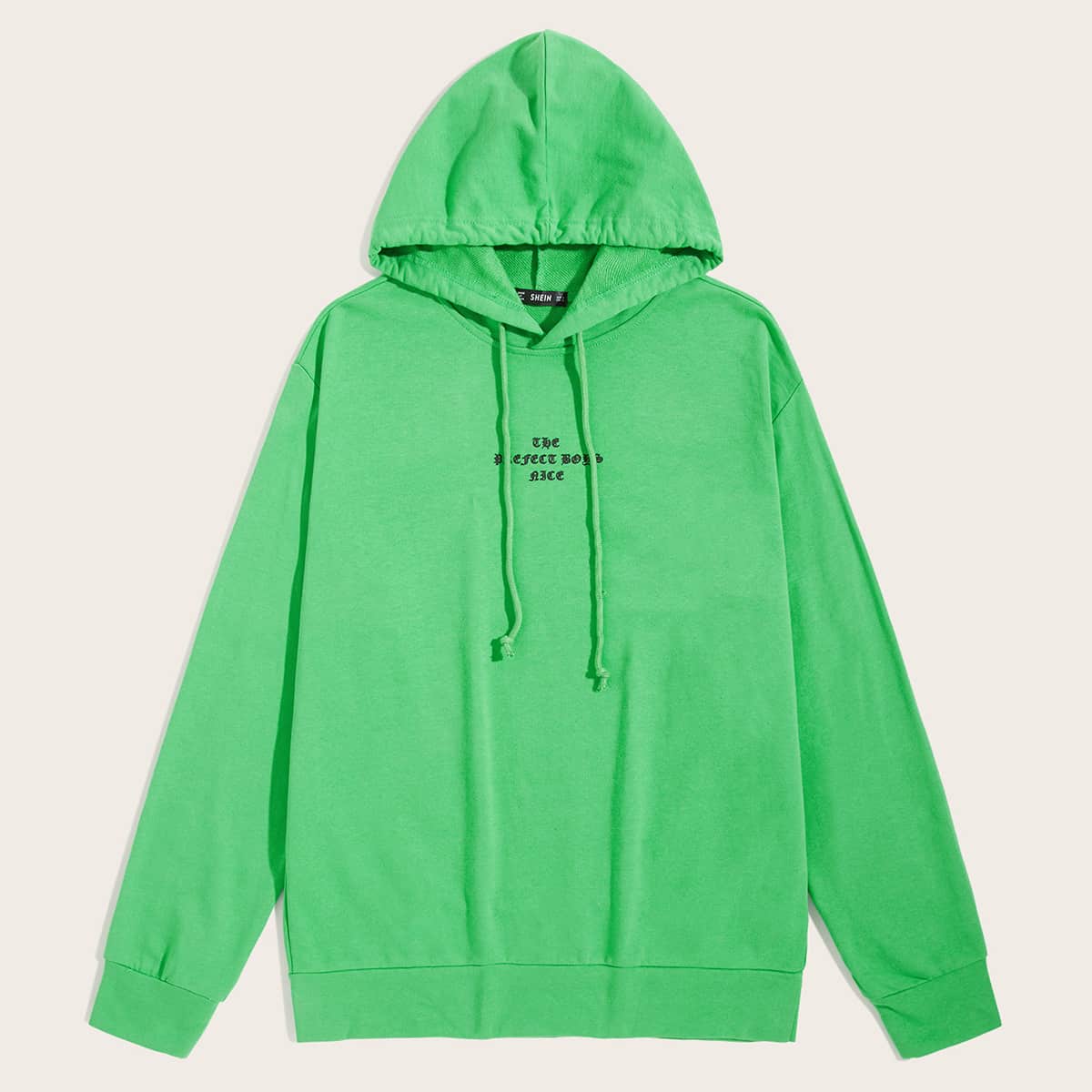 

Guys Drop Shoulder Slogan Graphic Drawstring Hoodie, Green bright