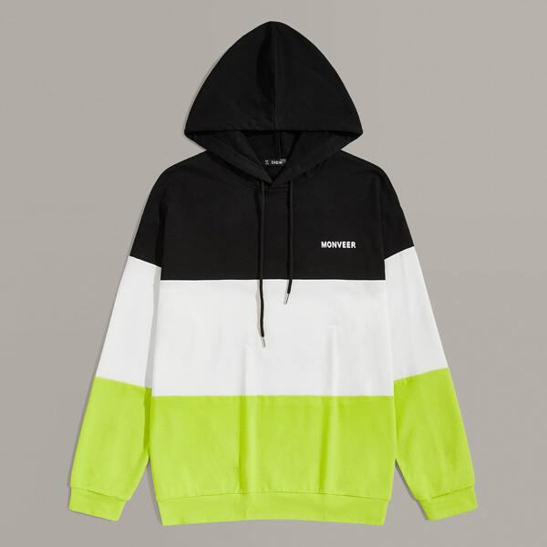 

Men Letter Graphic Cut-and-sew Drawstring Hoodie, Multicolor
