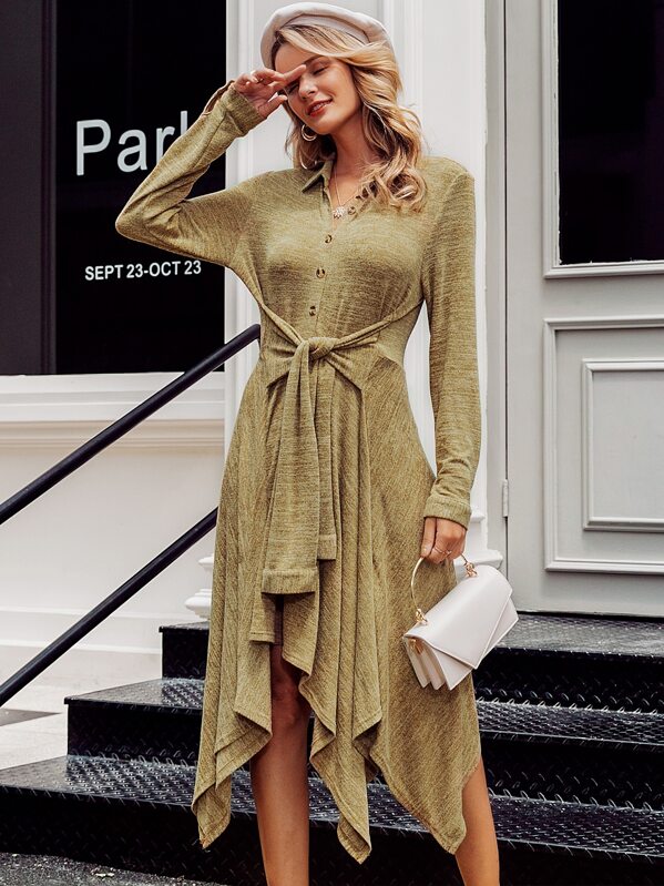 

Simplee Hanky Hem Tie Front Marled Knit Dress, Yellow, Fernanda D