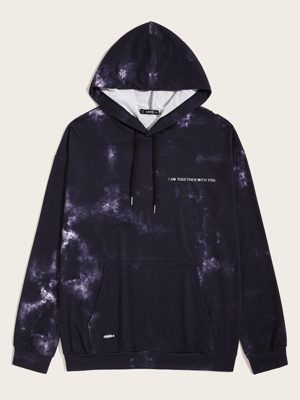 

Men Slogan Graphic Pocket Front Tie Dye Hoodie, Black