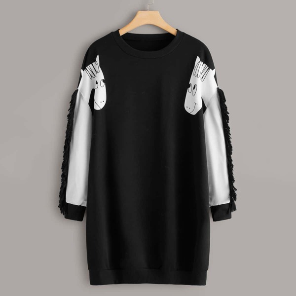 

Plus Contrast Panel Cartoon Graphic Sweatshirt, Black