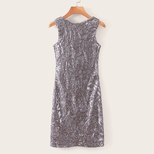 

Sequin Floral Pattern Zip Back Dress, Purple