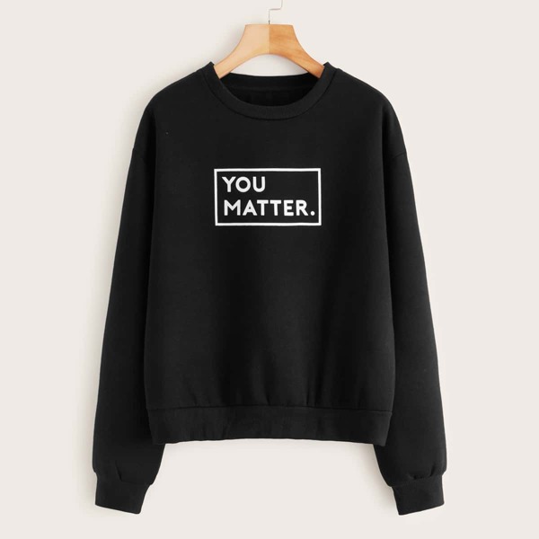 

Letter Graphic Drop Shoulder Sweatshirt, Black