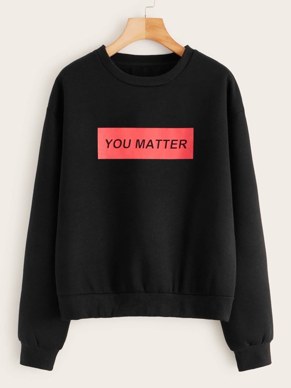 

Letter Graphic Drop Shoulder Sweatshirt, Black