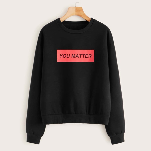 

Letter Graphic Drop Shoulder Sweatshirt, Black