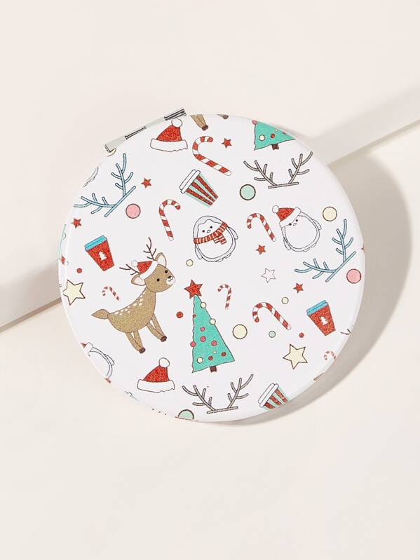 

1pc Christmas Tree Pattern Round Mirror, Multicolor