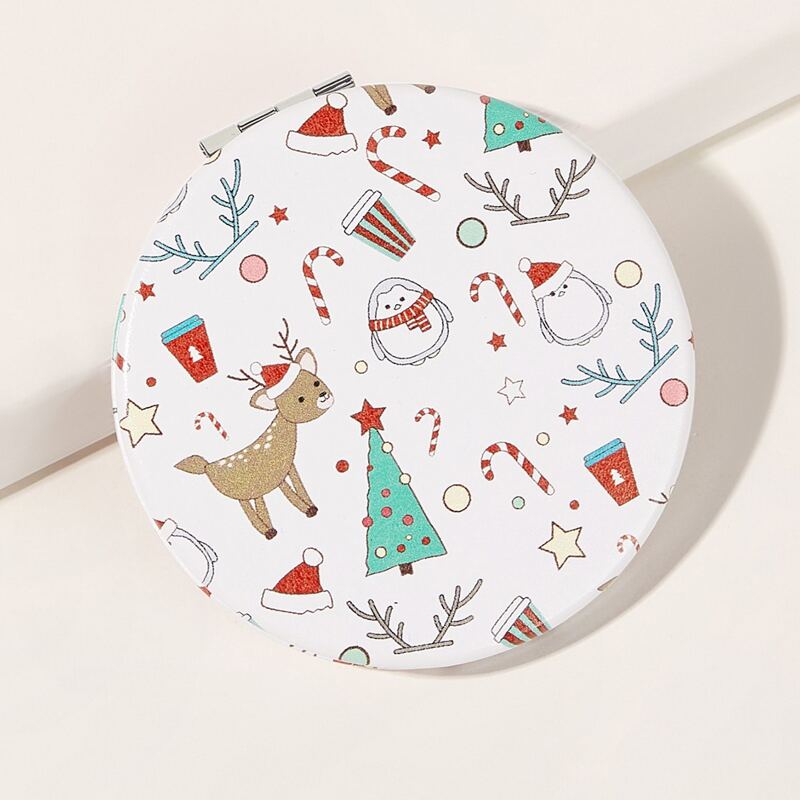

1pc Christmas Tree Pattern Round Mirror, Multicolor