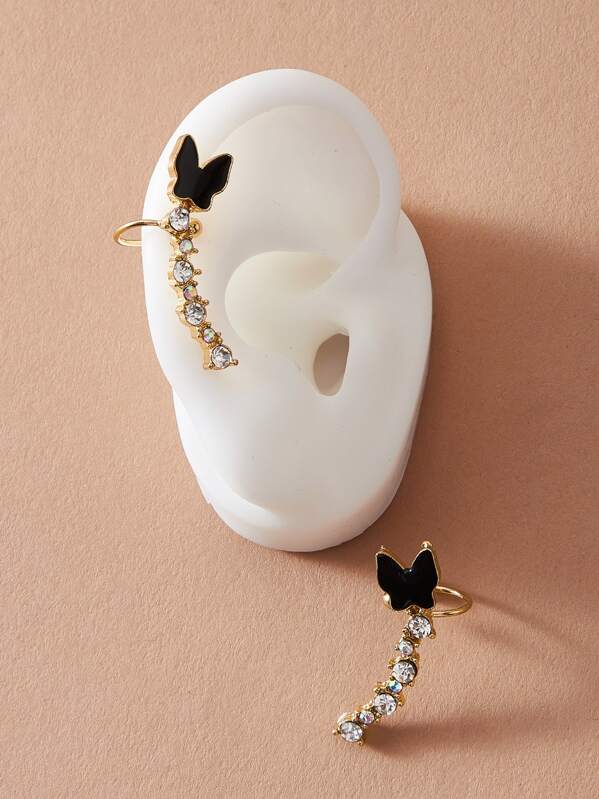 

1pair Rhinestone Engraved Ear Climber, White