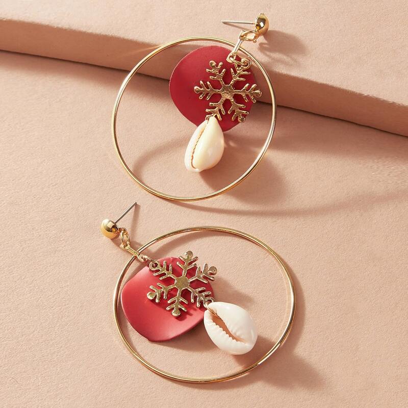 

1pair Shell & Ring Drop Earrings, Gold