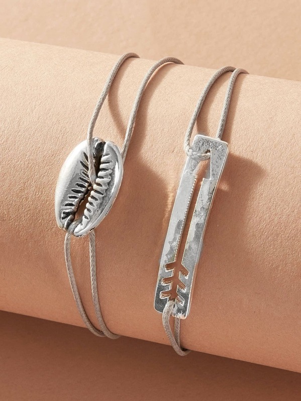

2pcs Shell Decor Bracelet, Silver