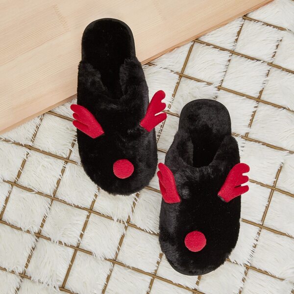 

Pom Pom Decor Fluffy Slippers, Black