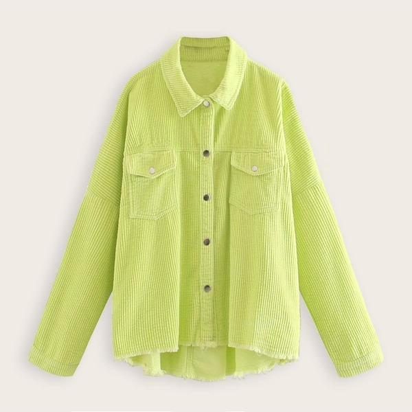 

Neon Green Dip Hem Corduroy Blouse, Green bright