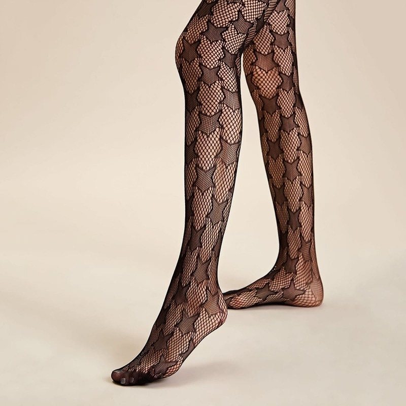 

1pair Star Pattern Fishnet Stockings, Black