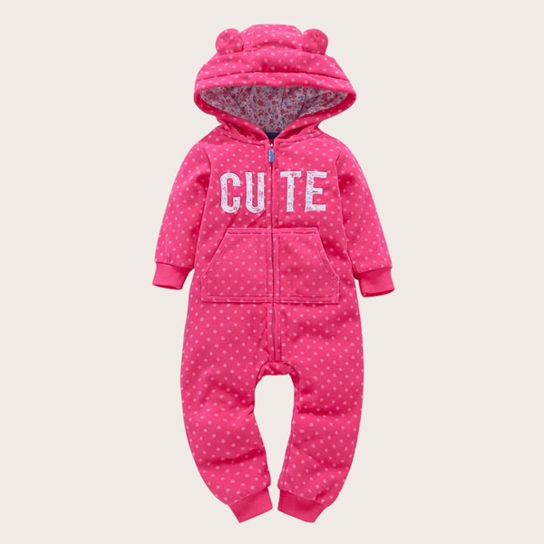 

Toddler Girls 3D Ear Design Letter Embroidery Jumpsuit, Pink