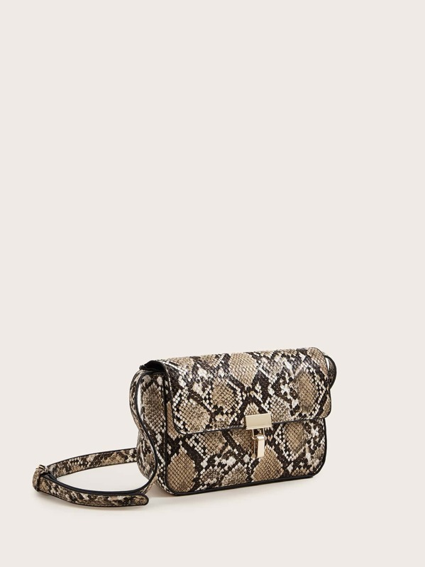 

Snakeskin Print Flap Crossbody Bag, Multicolor