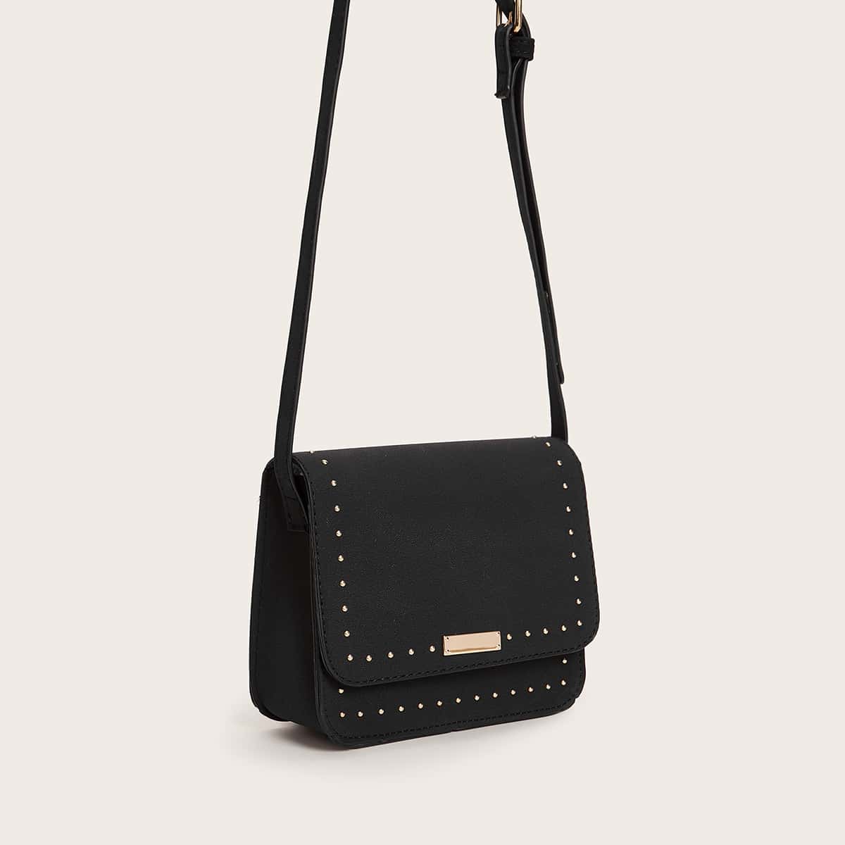 

Studded Decor Crossbody Bag, Black