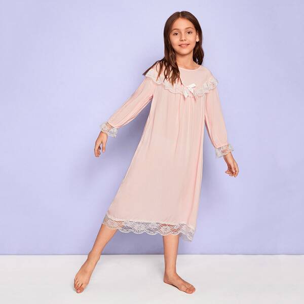 

Girls Contrast Lace Night Dress, Pink