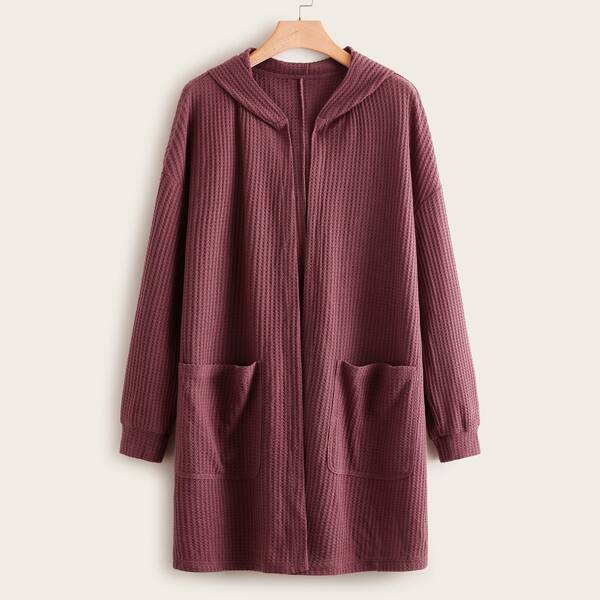 

Plus Split Side Pocket Front Hooded Coat, Red