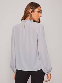 SHEIN Clasi Áo sơ mi Nút màu trơn Xám Thanh lịch - Xám - Xem 2