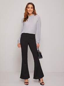 SHEIN Clasi Áo sơ mi Nút màu trơn Xám Thanh lịch - Xám - Xem 3