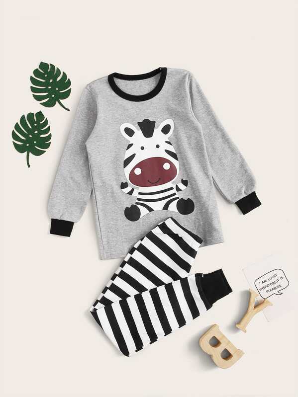 

Toddler Boys Cartoon Zebra Print PJ Set, Multicolor