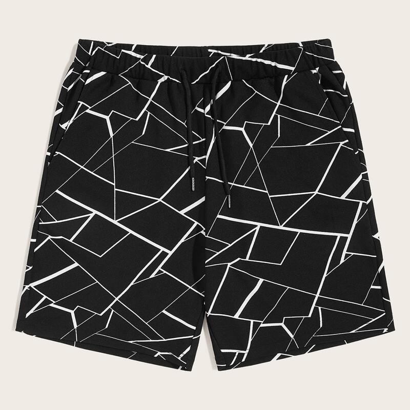 

Guys Drawstring Waist Slant Pocket Geo Shorts, Black