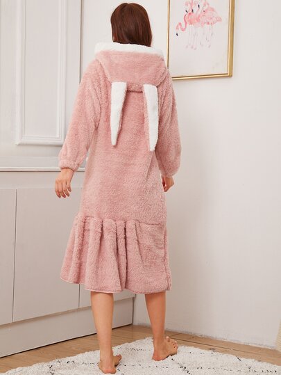 小兔子造型毛絨連帽睡裙