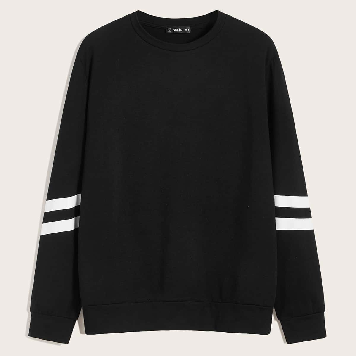 

Guys Contrast Striped Print Pullover, Black