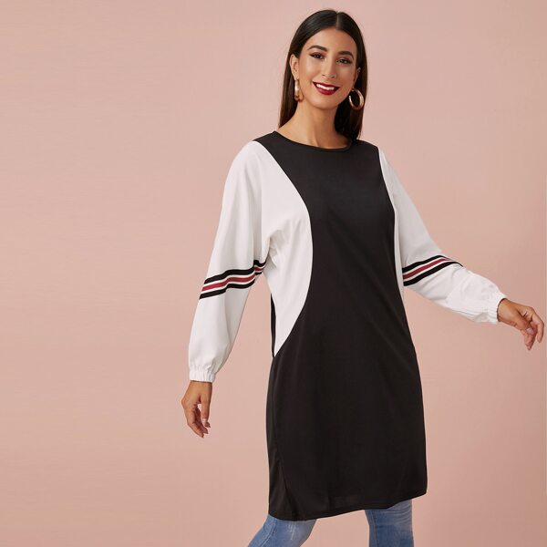 

Color-block Striped Round Neck Dress, Multicolor