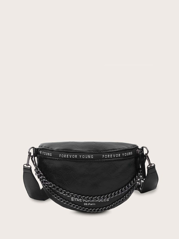 

Letter Graphic Chain Decor Fanny Pack, Black