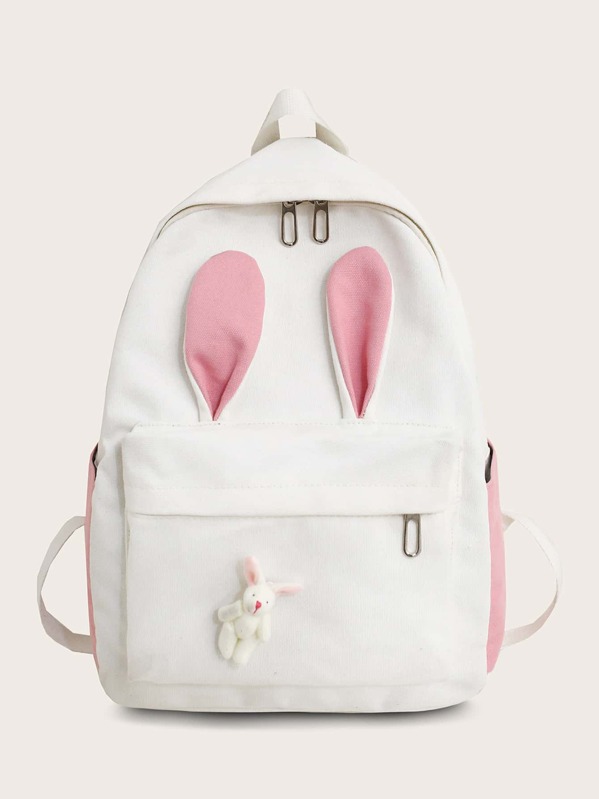 

Rabbit Ear Decor Color Block Backpack, White